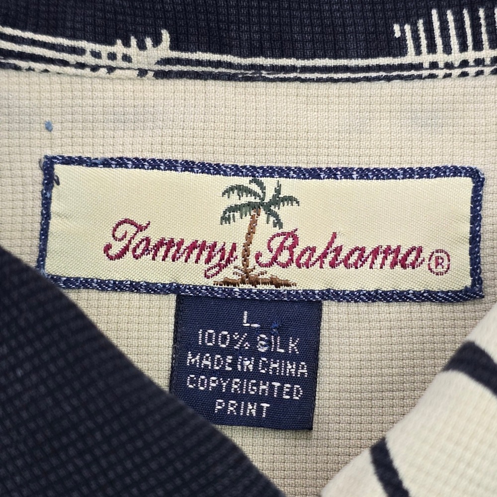 Tommy Bahama Mens Large Silk Tropical Floral Leaf Button Down Shirt Black Cream - Picture 5 of 12